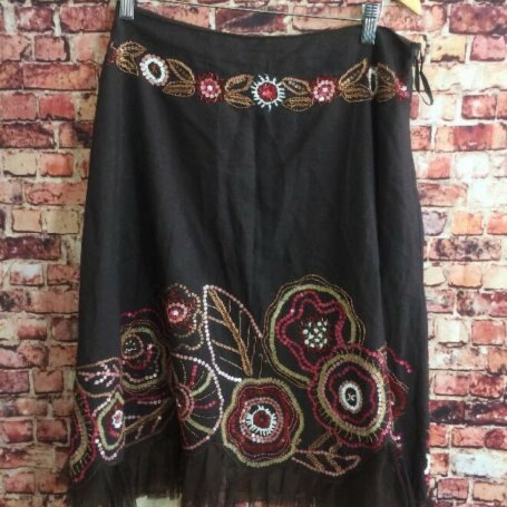 Parisian Signature Brown Red Sequin Net Hem A-Line - image 1